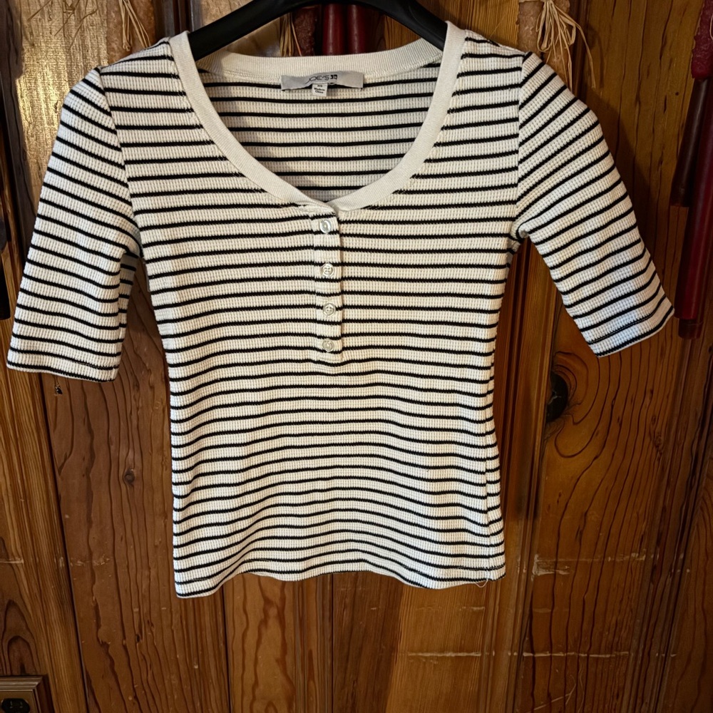 Joe's Jeans Black and White Striped Short Sleeve Top
